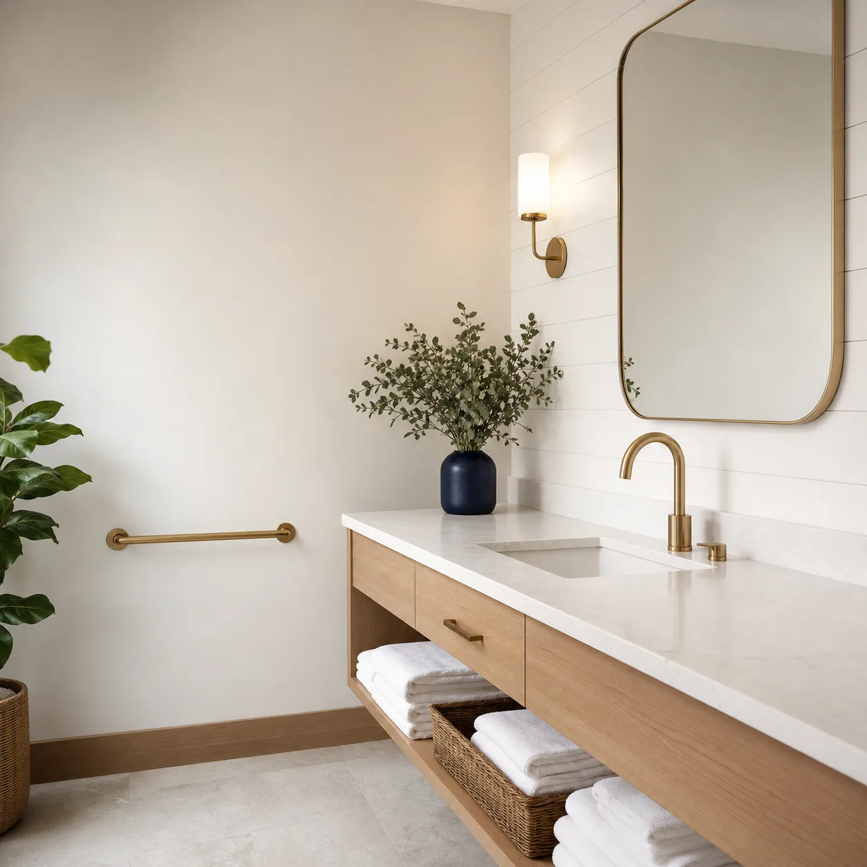 A clean, welcoming front-of-house restroom in a Vermont practice